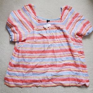 Talbots NWT Square Neck Linen Plus Size Top in Palm Stripe New sz3x